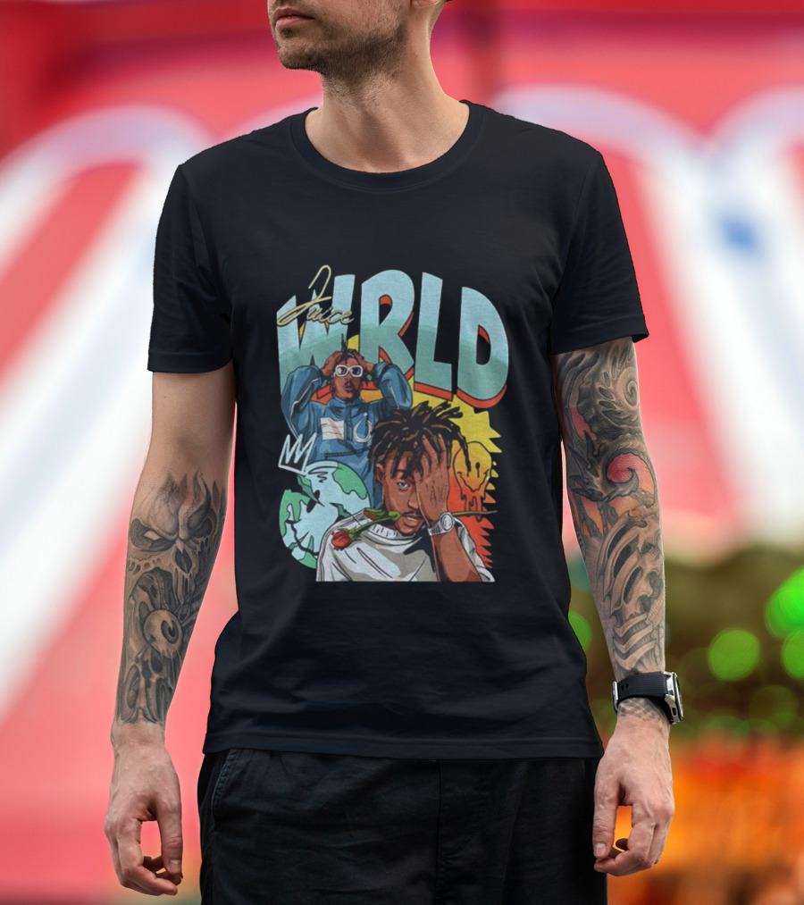 Juice WRLD Cartoon Style World Globe Rose Artwork T-Shirt