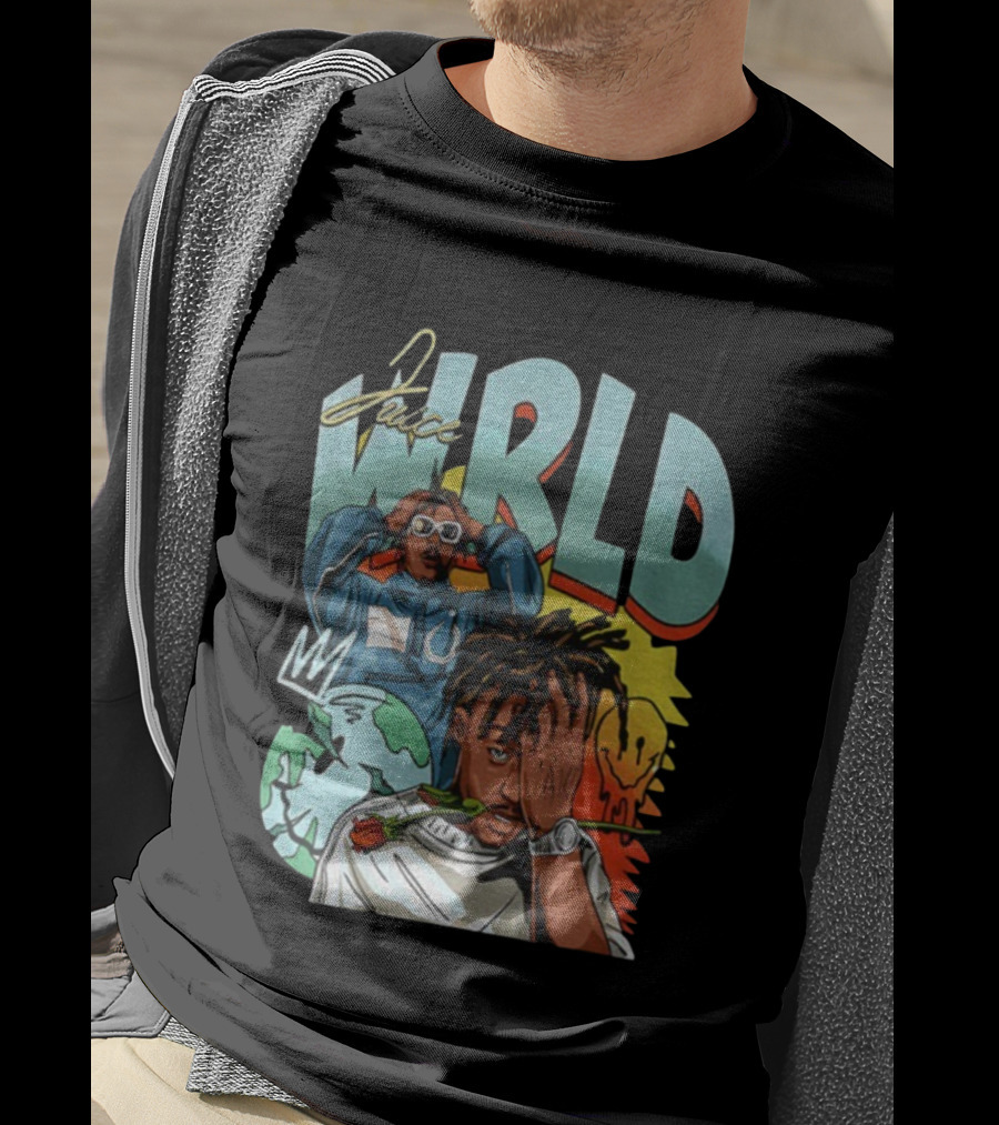 Juice WRLD Cartoon Style World Globe Rose Artwork T-Shirt