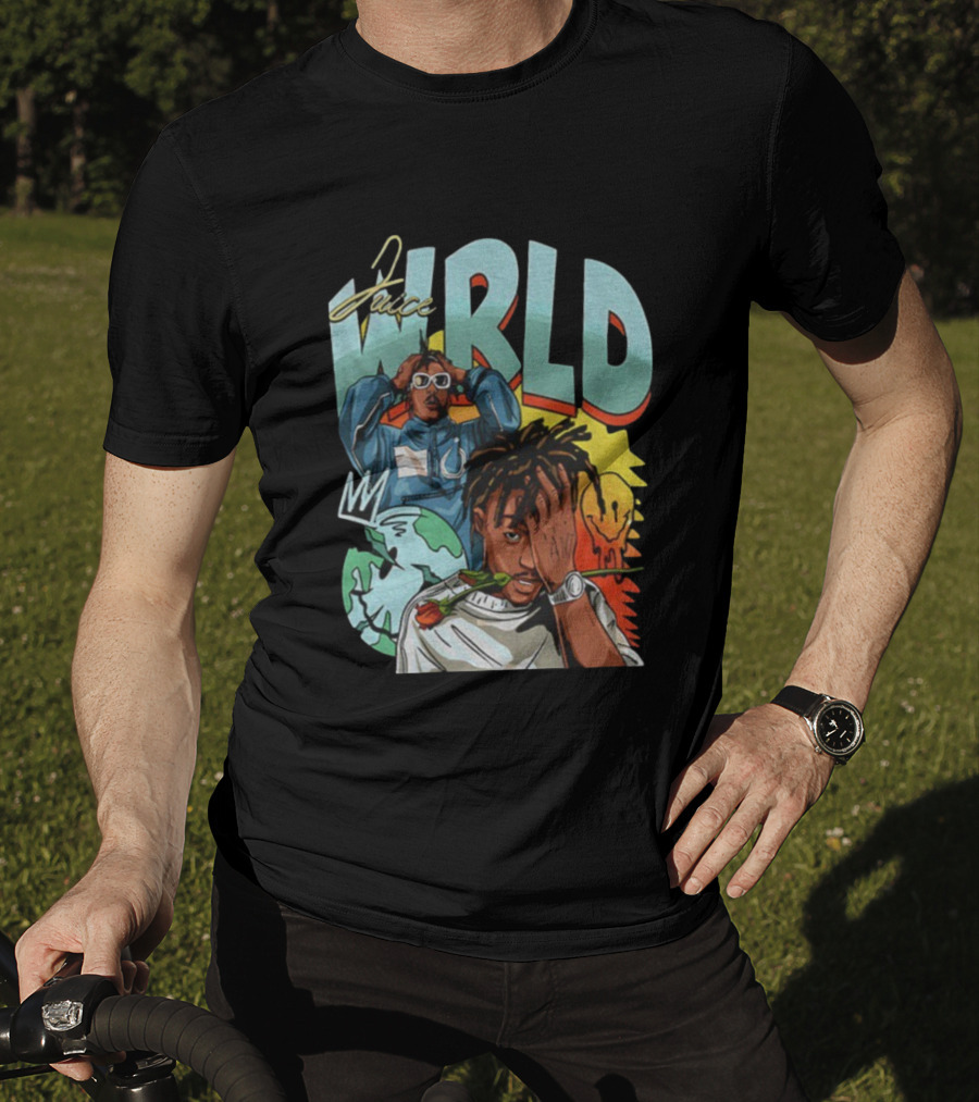 Juice WRLD Cartoon Style World Globe Rose Artwork T-Shirt