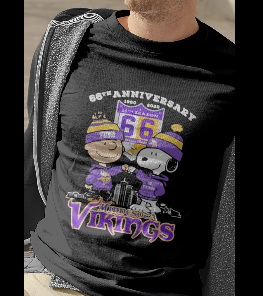 Snoopy Charlie Brown Peanuts Minnesota Vikings 66th Anniversary 1960-2026 T-Shirt