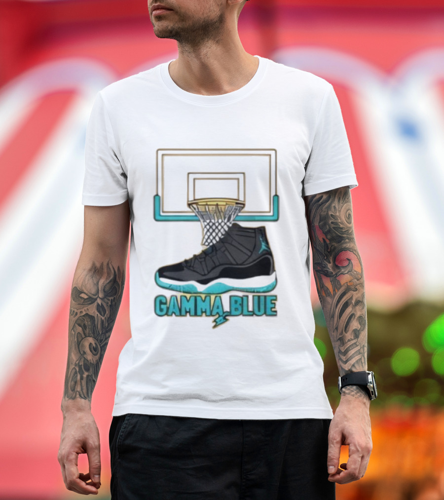 Air Jordan 11 Gamma Blue Basketball Hoop Sneaker T-Shirt