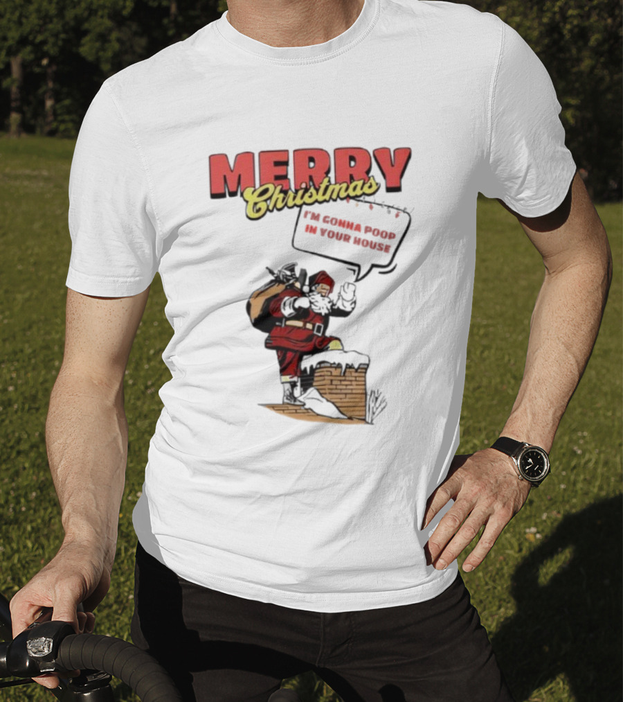 Cleveland Merry Christmas With Santa Climbing Down Chimney T-Shirt