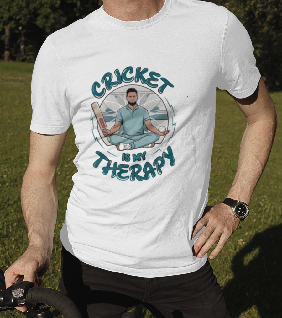 Cricket Is My Therapy Meditating Batsman Relaxation Sportsman T-Shirt