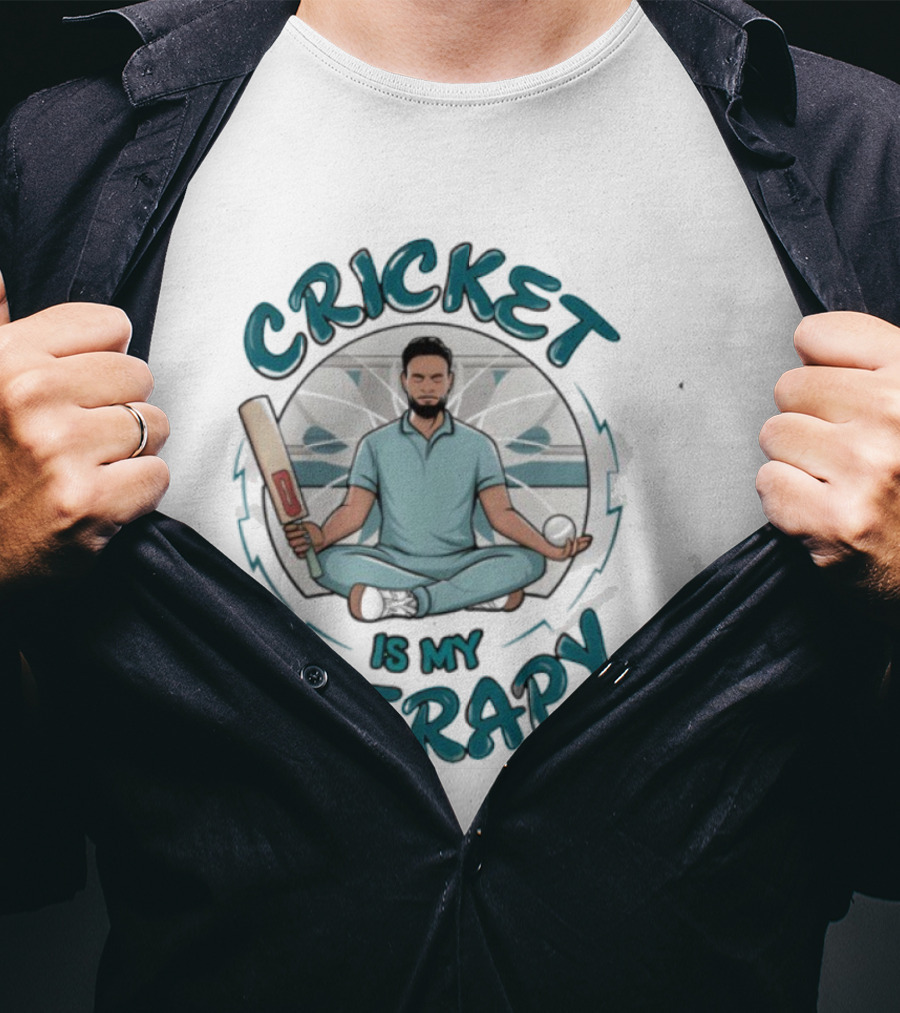 Cricket Is My Therapy Meditating Batsman Relaxation Sportsman T-Shirt