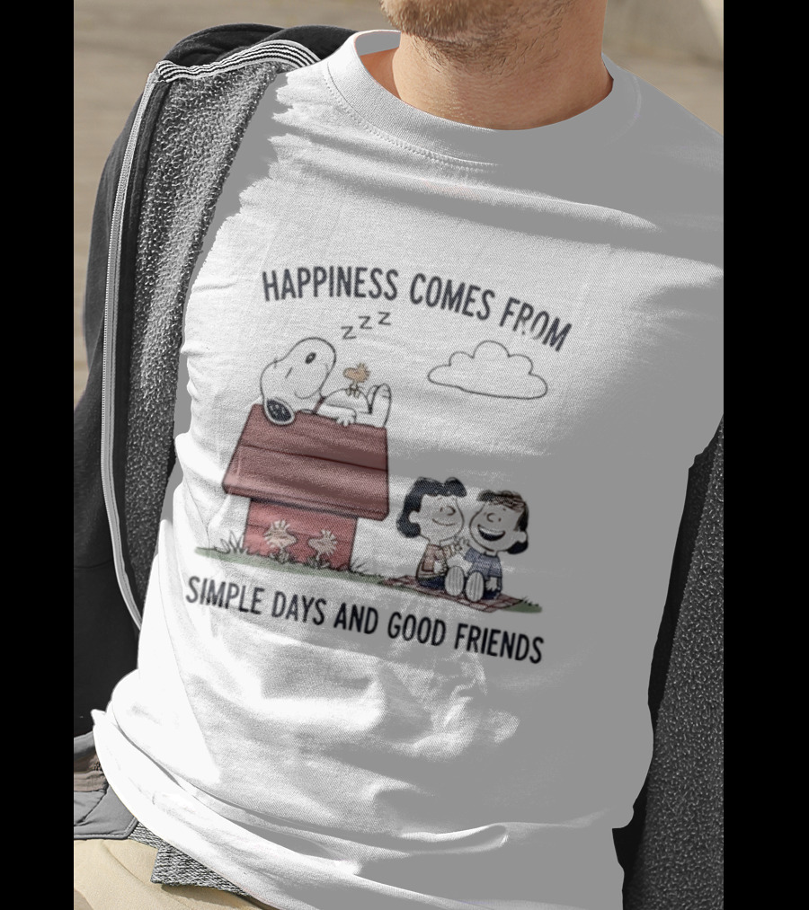 Snoopy Happiness Comes From Simple Days And Good Friends Peanuts Woodstock Charlie Brown Duo T-Shirt