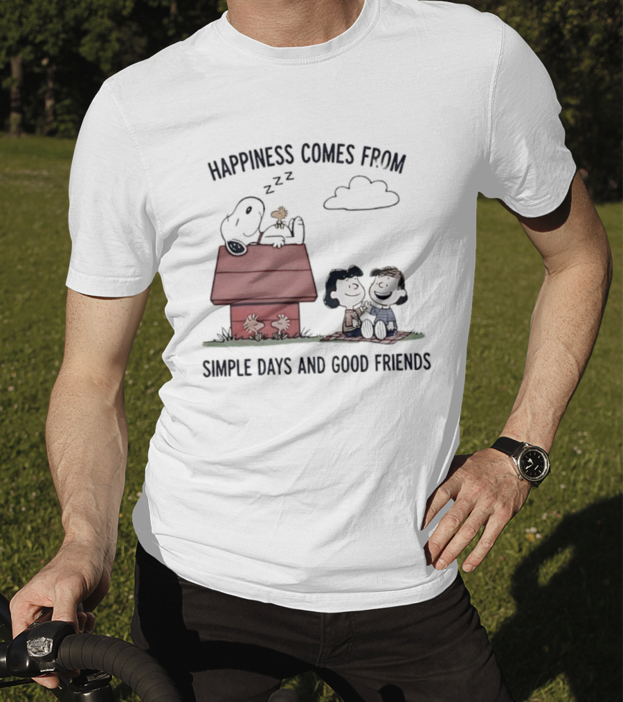 Snoopy Happiness Comes From Simple Days And Good Friends Peanuts Woodstock Charlie Brown Duo T-Shirt