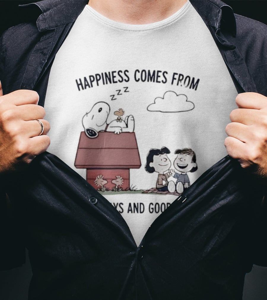 Snoopy Happiness Comes From Simple Days And Good Friends Peanuts Woodstock Charlie Brown Duo T-Shirt