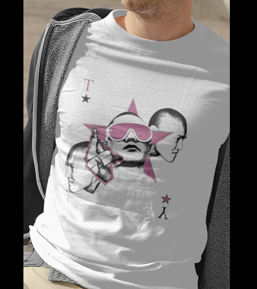 Taeyong Playing Card Pink Star Design With Sunglasses And Hand Gesture T-Shirt