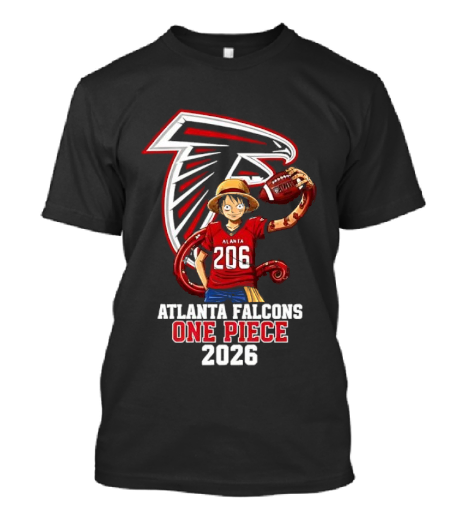 Atlanta Falcons One Piece Luffy 2026 Football Anime Crossover T-Shirt