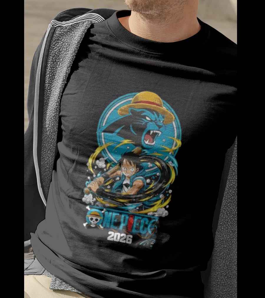 Carolina Panthers One Piece Luffy 2026 Crossover Fan Art Event T-Shirt
