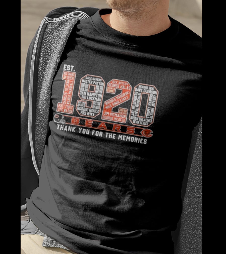 Chicago Bears Est 1920 Thank You For The Memories NFL Team Players And Coaches List T-Shirt
