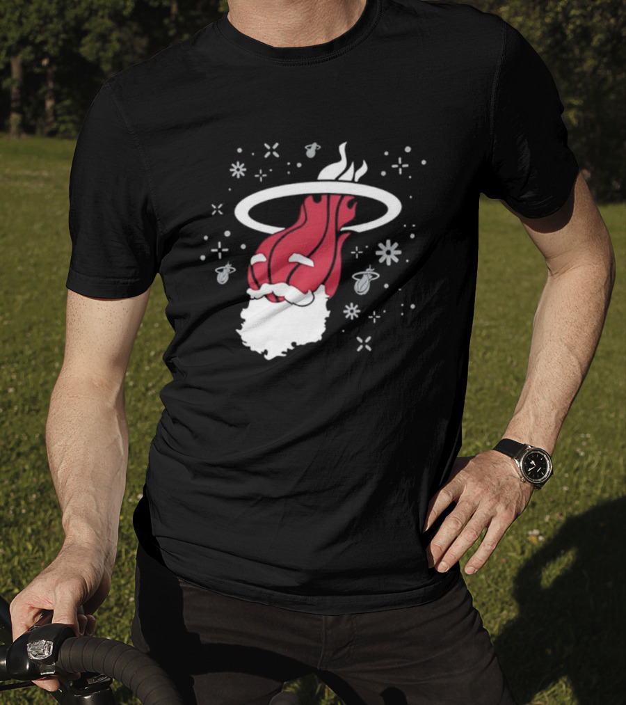 Ho Ho Heat Miami Christmas Santa Dunking Basketball Snowflakes T-Shirt