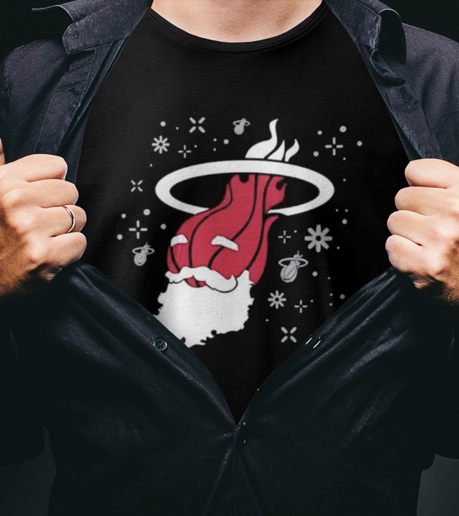 Ho Ho Heat Miami Christmas Santa Dunking Basketball Snowflakes T-Shirt