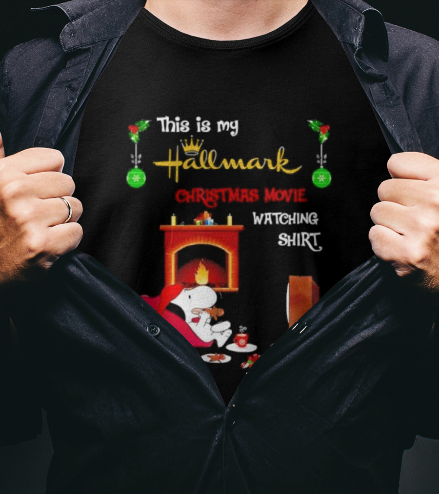 Hallmark Christmas Movie Ing With Snoopy By The Fireplace T-Shirt