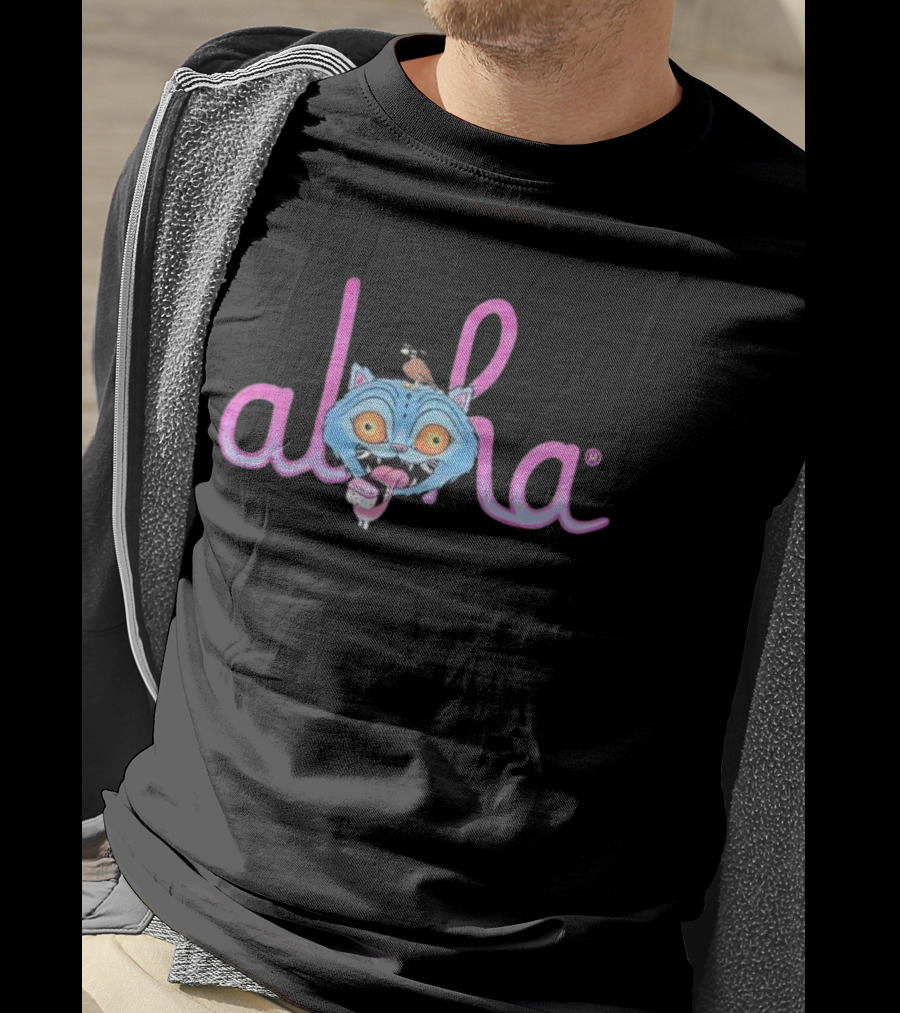 Aloha Derpy Tiger Blue Cat With Bird And Ice Cream T-Shirt