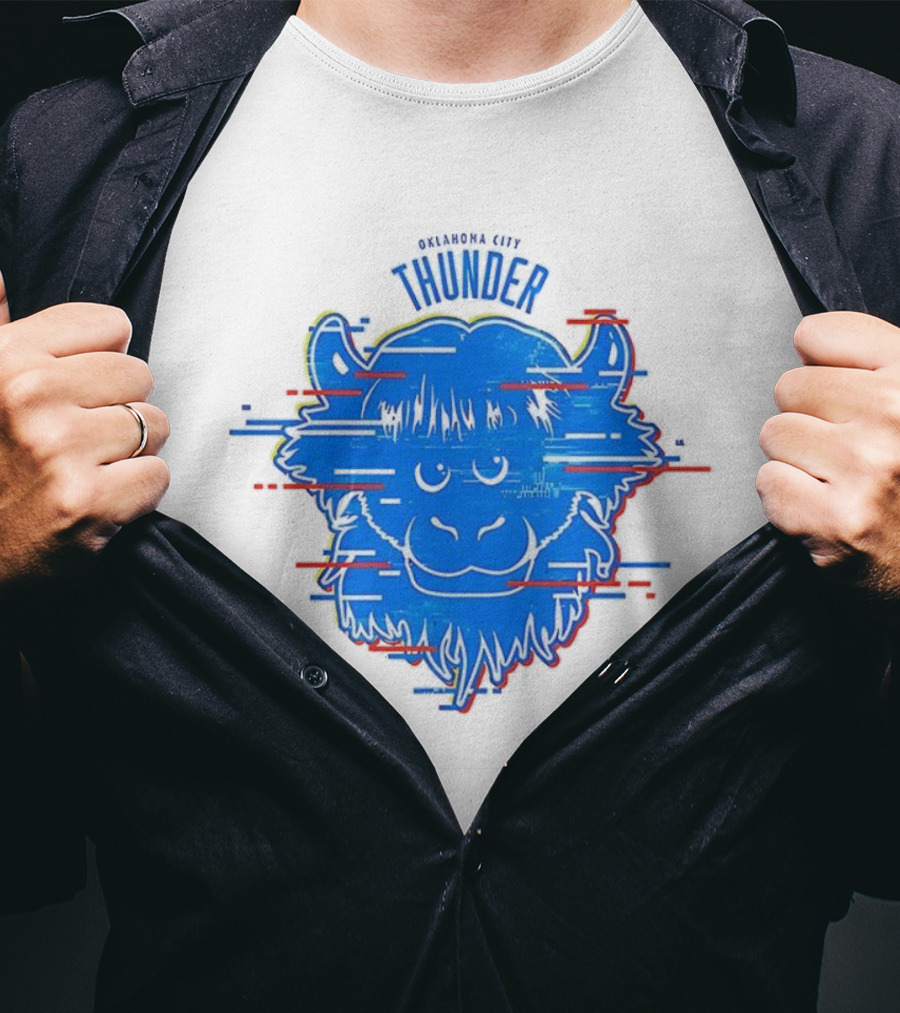 OKC Thunder Rumble Glitch Blue Buffalo Graphic T-Shirt