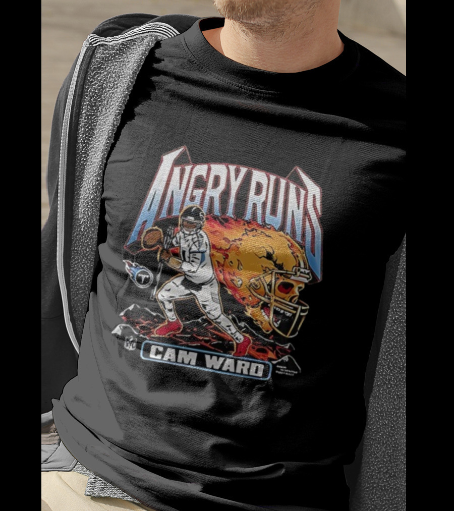 Angry Runs Cam Ward Tennessee Titans NFL Helmet Fireball T-Shirt