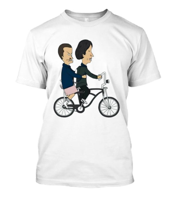 Eleven And Mike Cycling In Beavis And Butt-Head Style Fusion T-Shirt