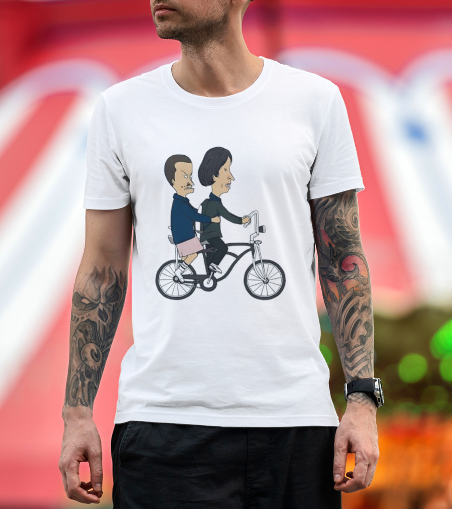 Eleven and Mike Cycling in Beavis and Butt-Head Style Fusion T-Shirt