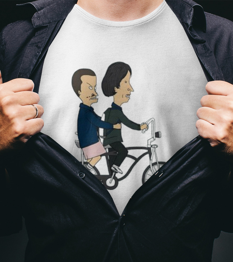 Eleven And Mike Cycling In Beavis And Butt-Head Style Fusion T-Shirt