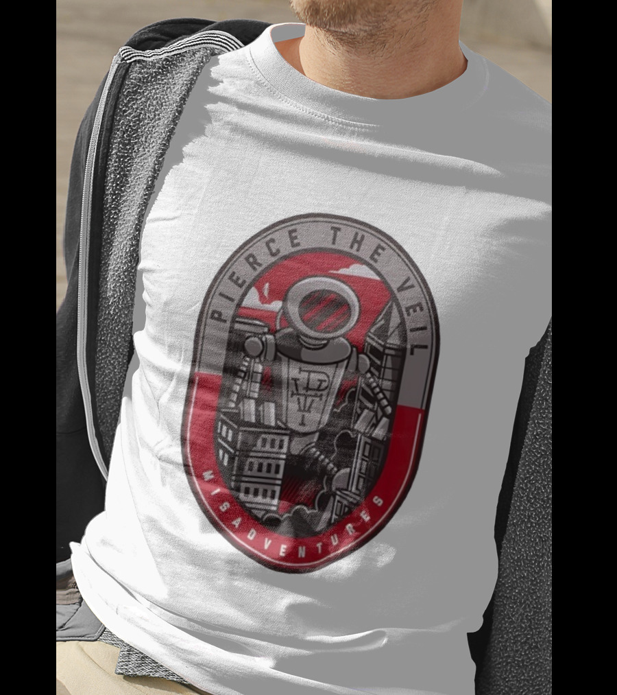 Pierce The Veil Misadventures Robot Cityscape Emblem T-Shirt