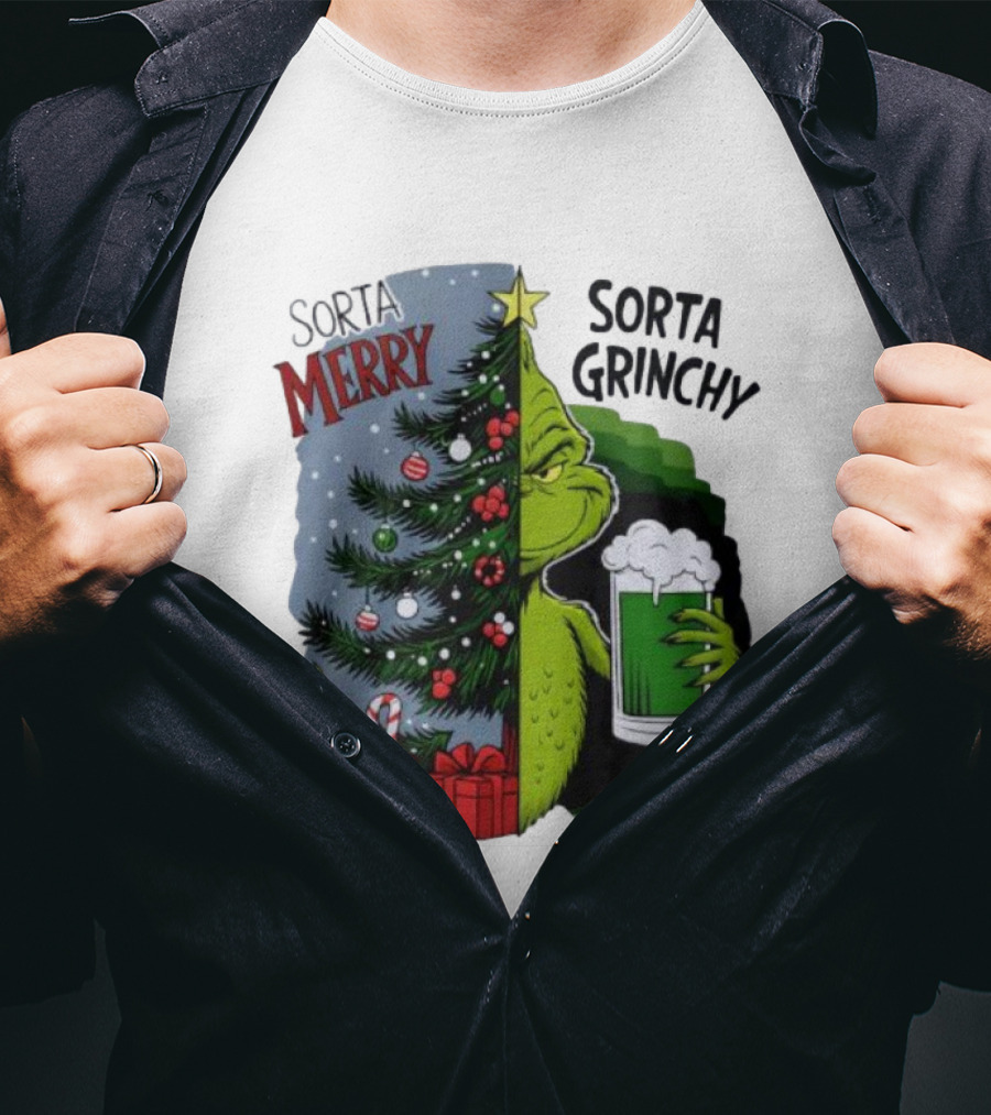 Sorta Merry Sorta Grinchy Christmas Tree Grinch Holiday T-Shirt