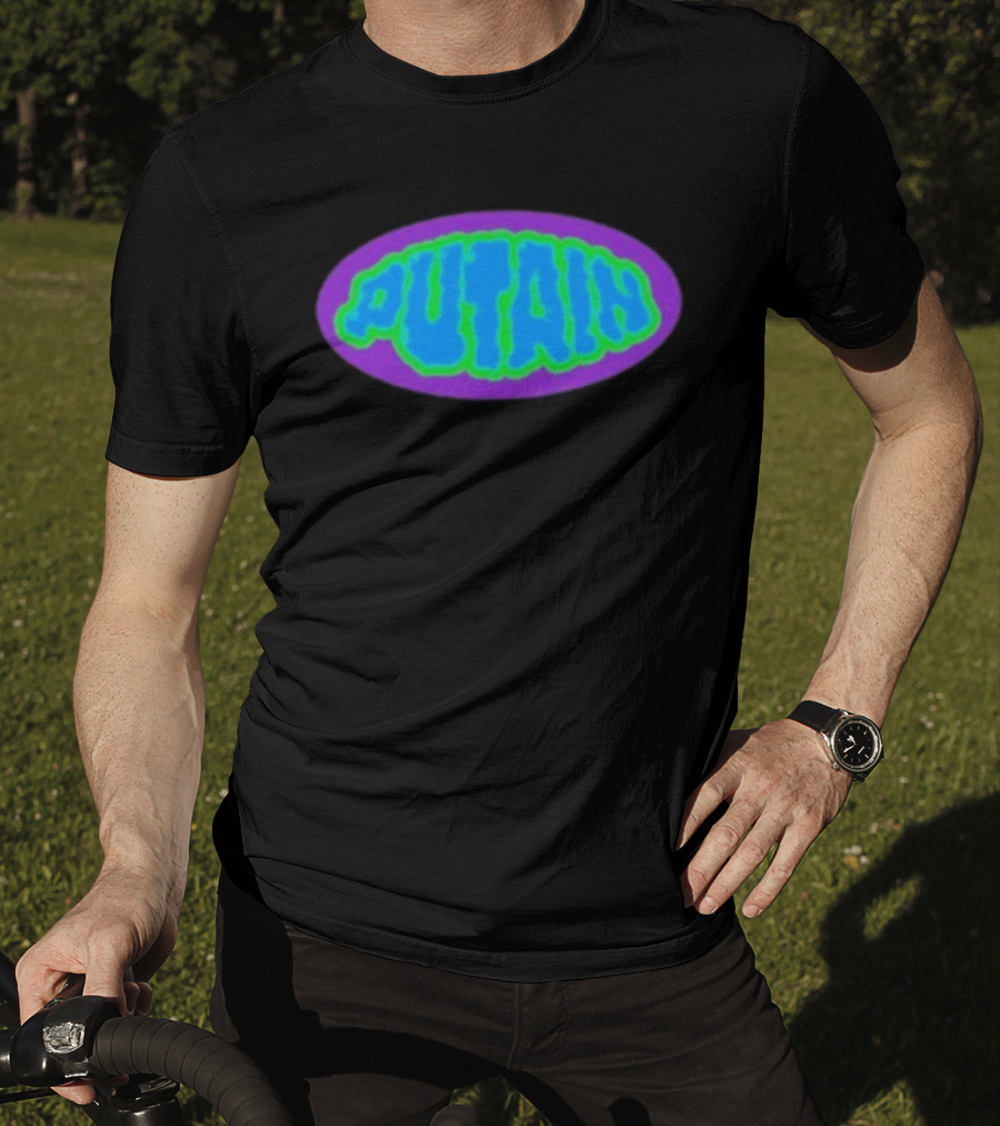 Zwangere Guy Putain Psychedelic Text T-Shirt
