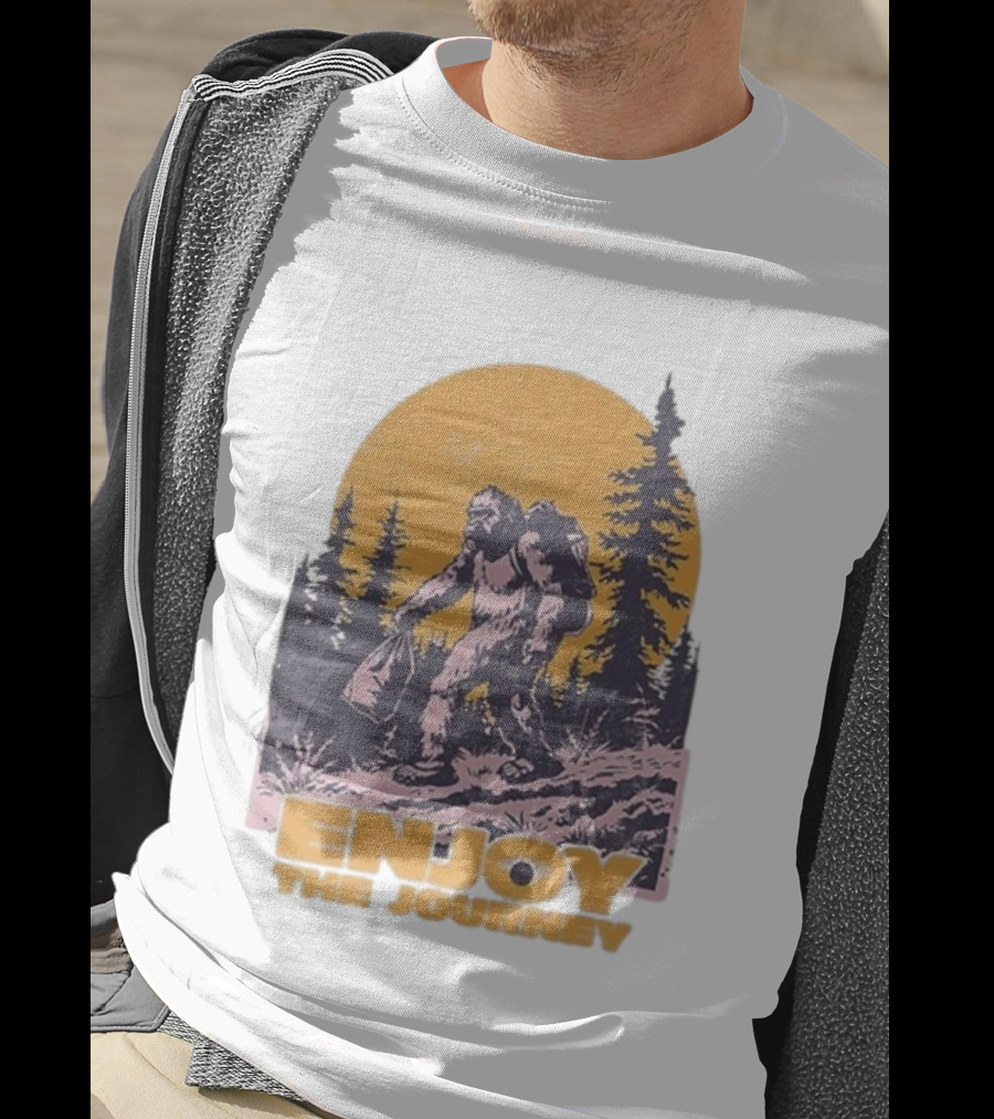 Blurry Creatures Bigfoot Enjoy The Journey Forest Scene T-Shirt
