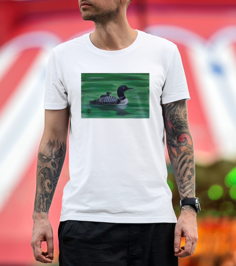 Common Loon With Baby On Back In Tranquil Green Waters T-Shirt
