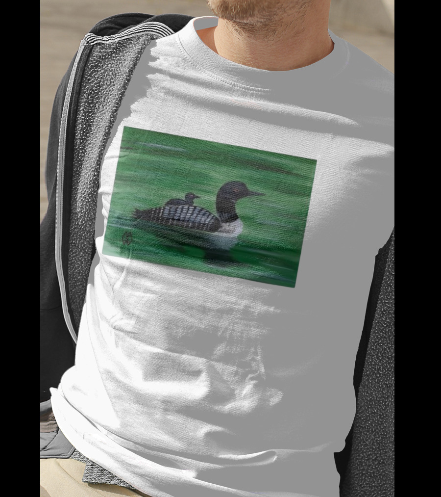 Common Loon With Baby On Back In Tranquil Green Waters T-Shirt