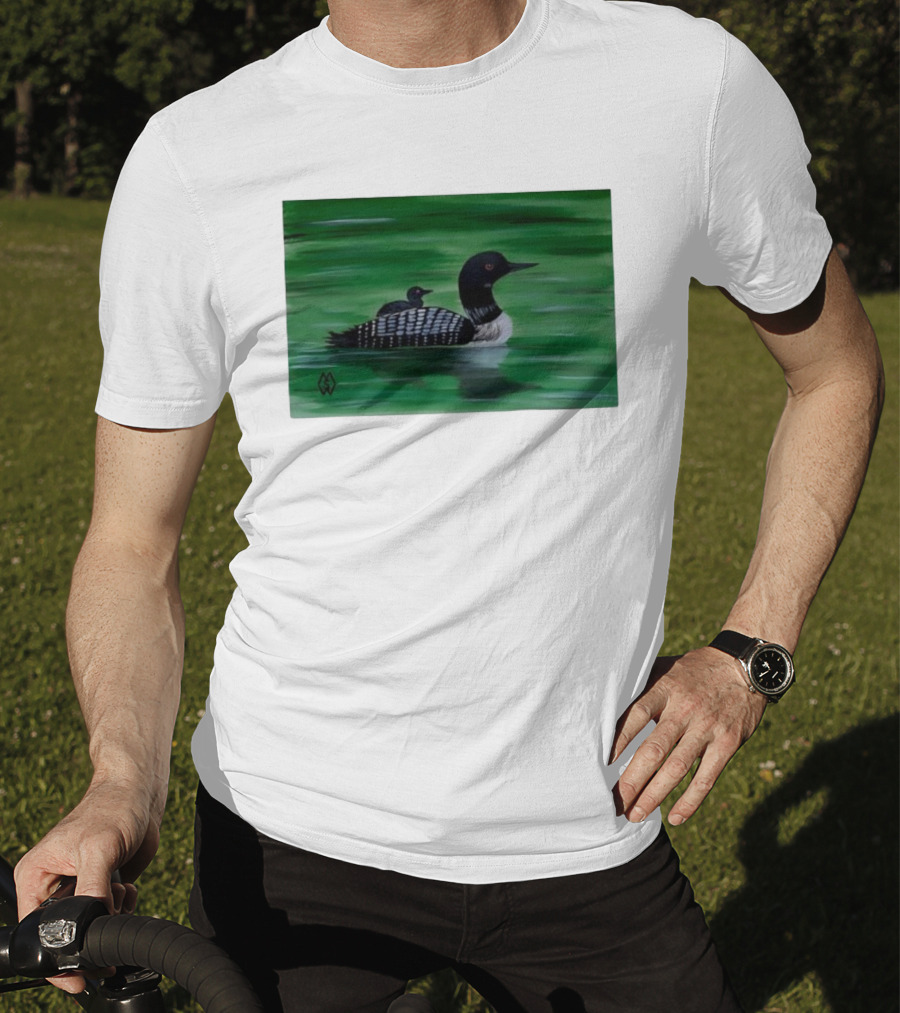 Common Loon With Baby On Back In Tranquil Green Waters T-Shirt