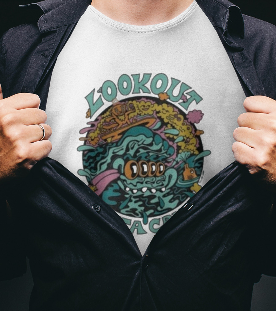 Lookout Santa Cruz Killer Acid Surfing Waves Psychedelic Art T-Shirt