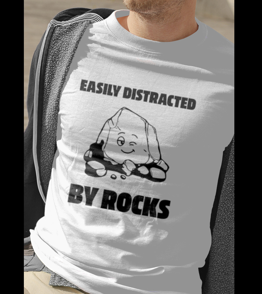Easily Distracted By Rocks Fun Cartoon Winking Rock Design T-Shirt