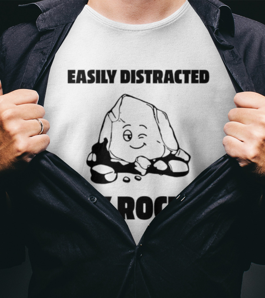 Easily Distracted By Rocks Fun Cartoon Winking Rock Design T-Shirt