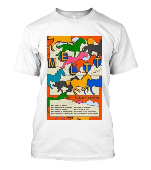 Meltt EU UK Tour 2026 Colorful Running Horses With Dates T-Shirt