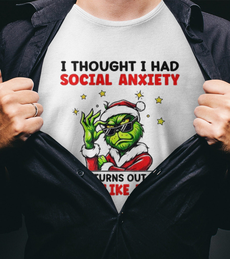 Grinch Santa Social Anxiety Don't Like People Merry Christmas T-Shirt