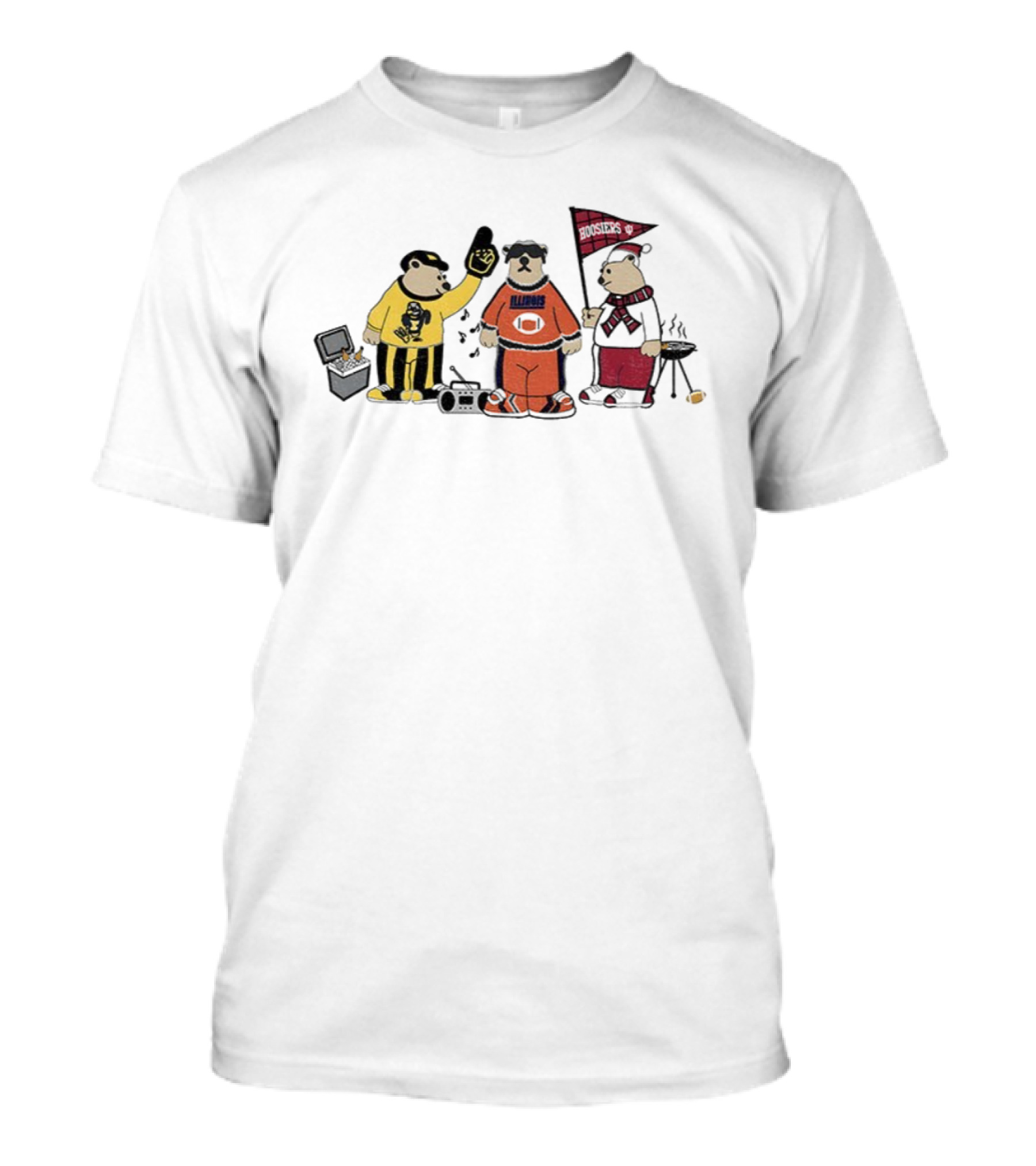 Illinois Fighting Illini Indiana Hoosiers Iowa Hawkeyes Bear Tailgating Scene T-Shirt