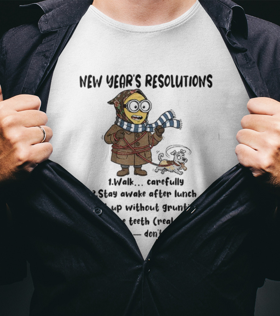 New Year’s Resolutions Walk Carefully Stay Awake After Lunch Get Up Without Grunting Keep The Tooth Walk The Dog T-Shirt