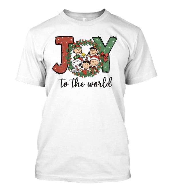 Snoopy Peanuts Joy To The World Christmas Wreath T-Shirt