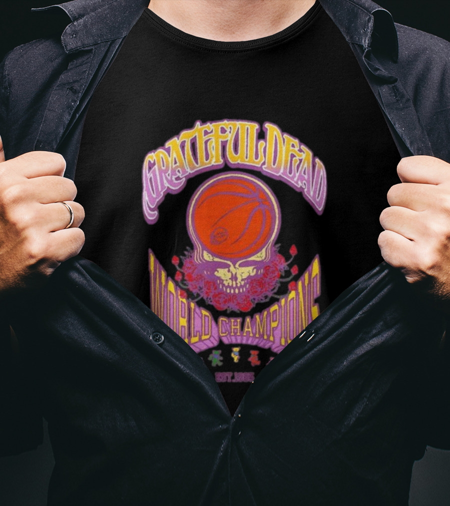 Grateful Dead Basketball Skull Roses World Champions Est 1965 T-Shirt