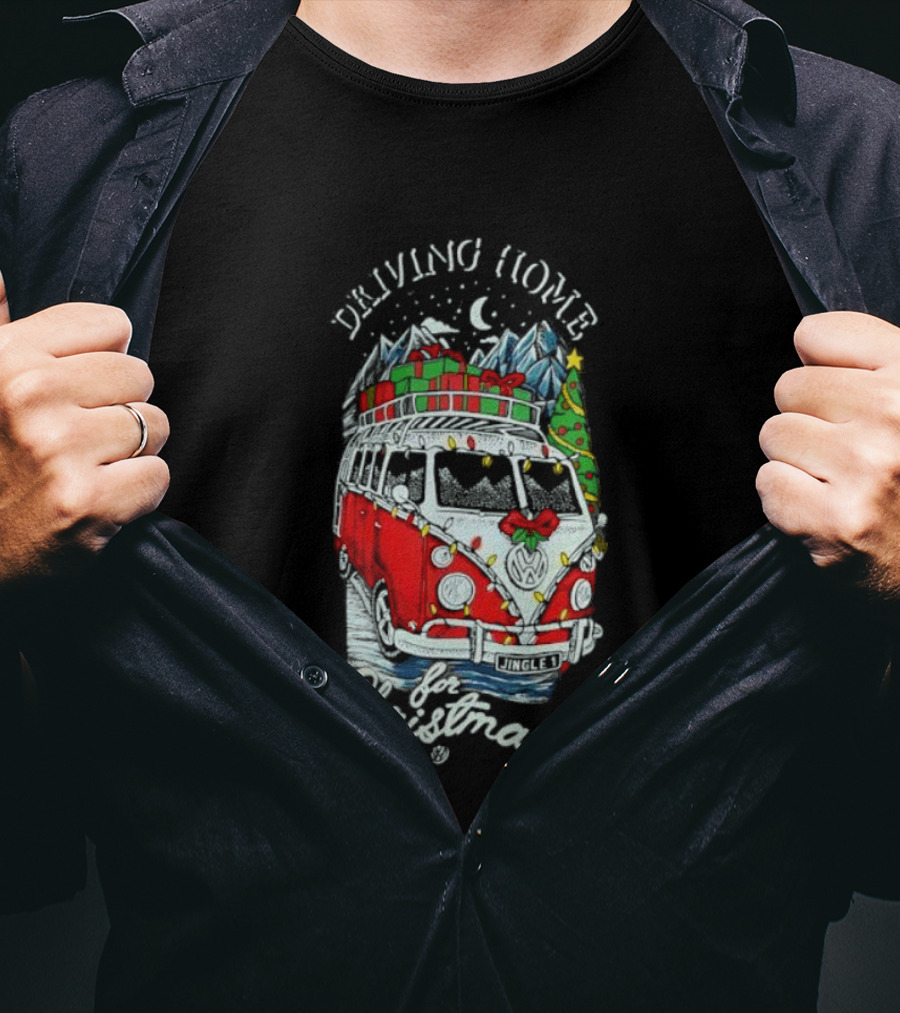 Driving Home For Christmas Van Presents Snowy Mountain Scene T-Shirt