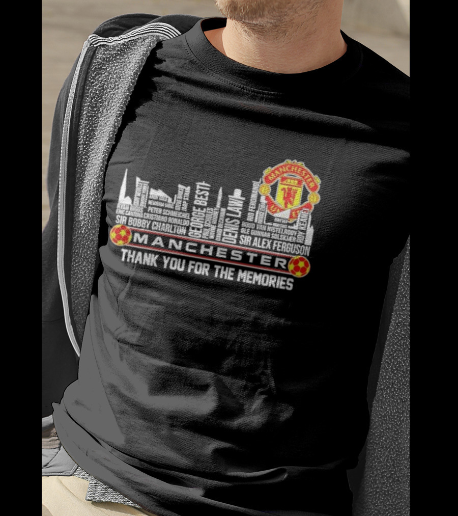 Manchester United Legends Beckham Rooney Sir Alex Ferguson Skyline Thank You For The Memories T-Shirt