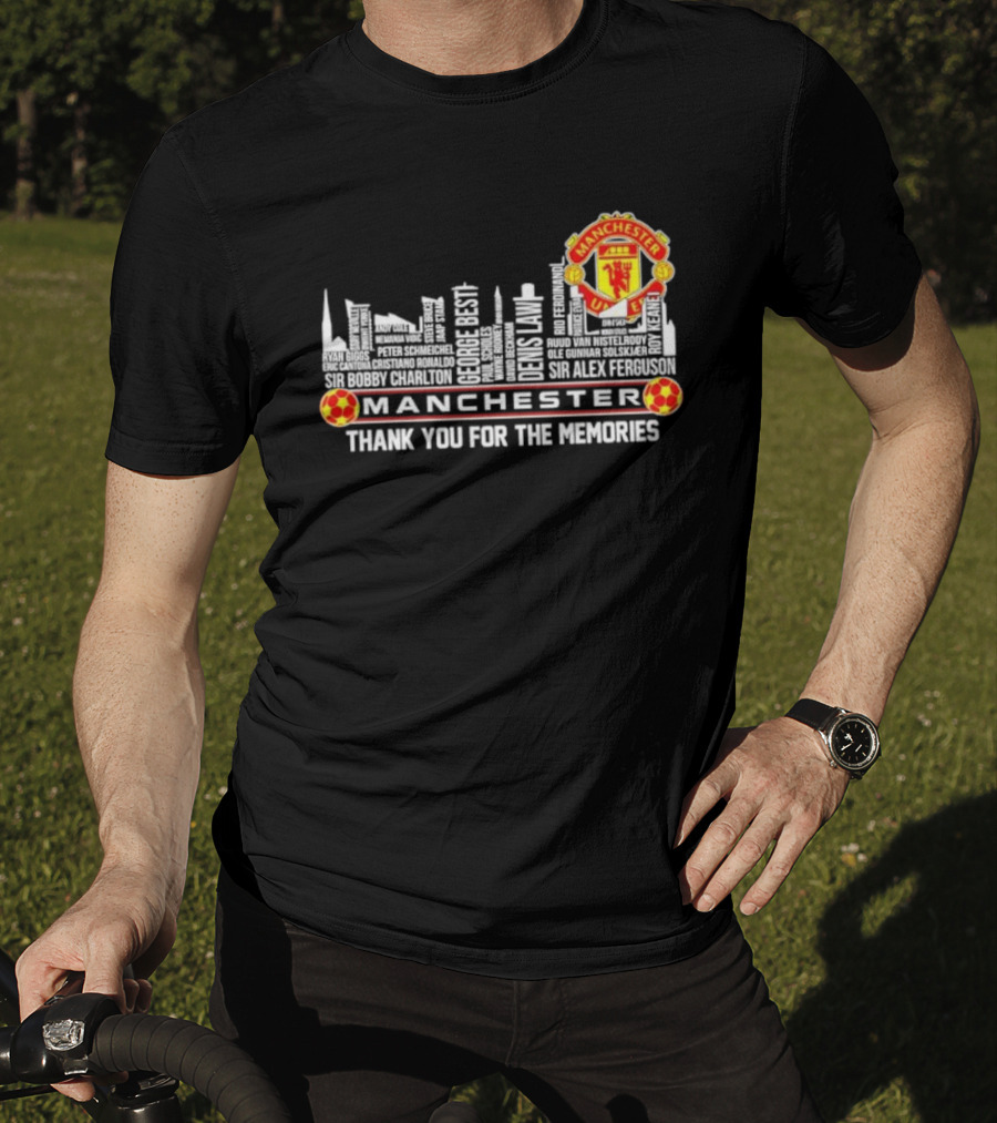 Manchester United Legends Beckham Rooney Sir Alex Ferguson Skyline Thank You For The Memories T-Shirt