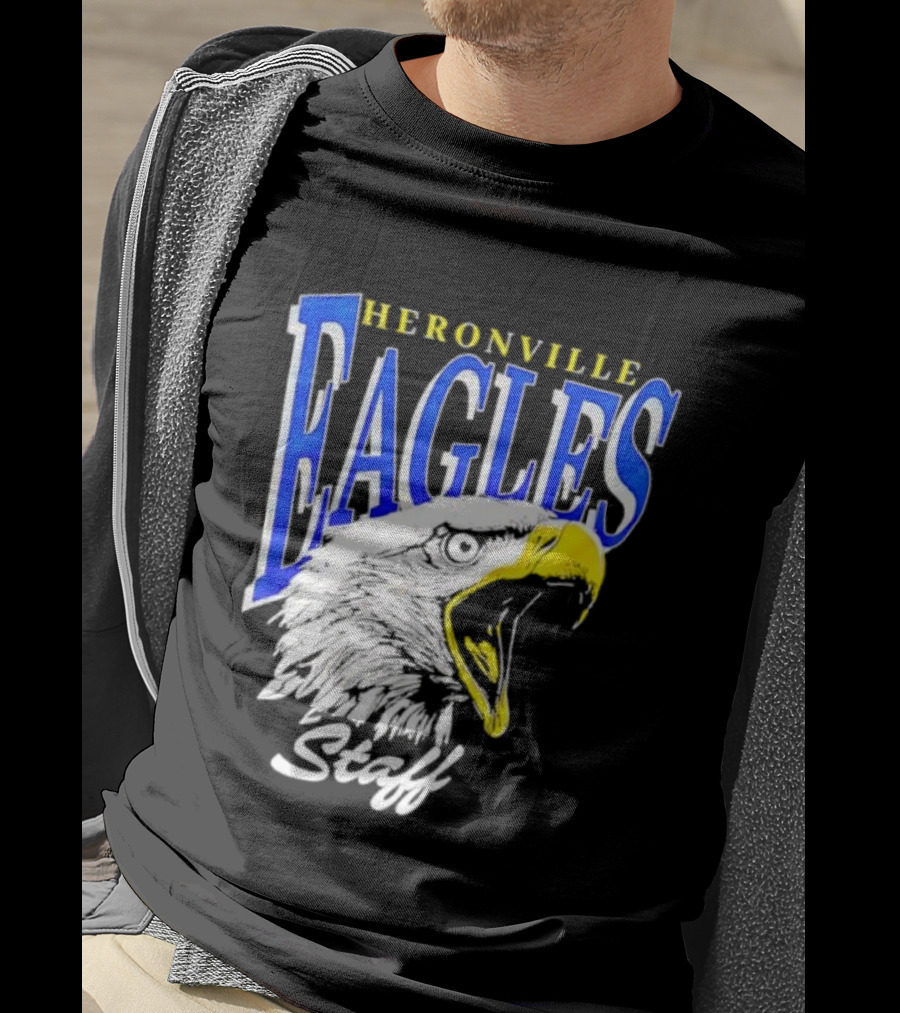 Heronville Eagles Staff Blue Bold Text White Eagle Design T-Shirt