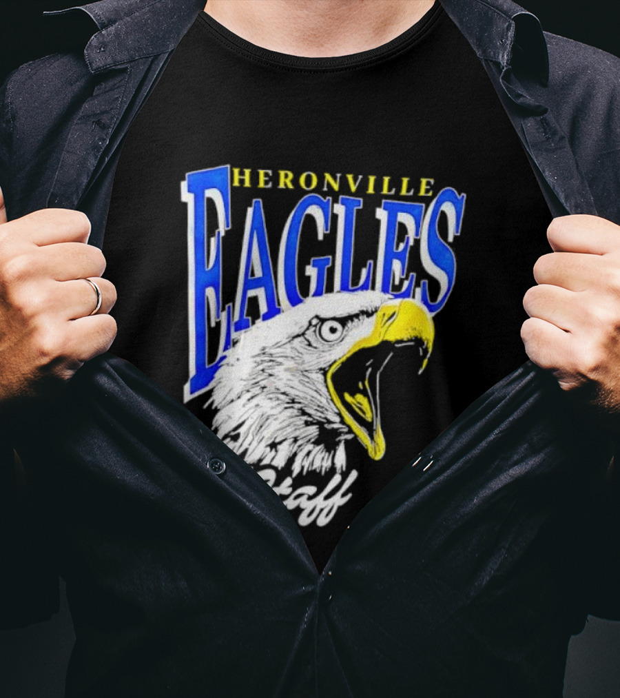 Heronville Eagles Staff Blue Bold Text White Eagle Design T-Shirt
