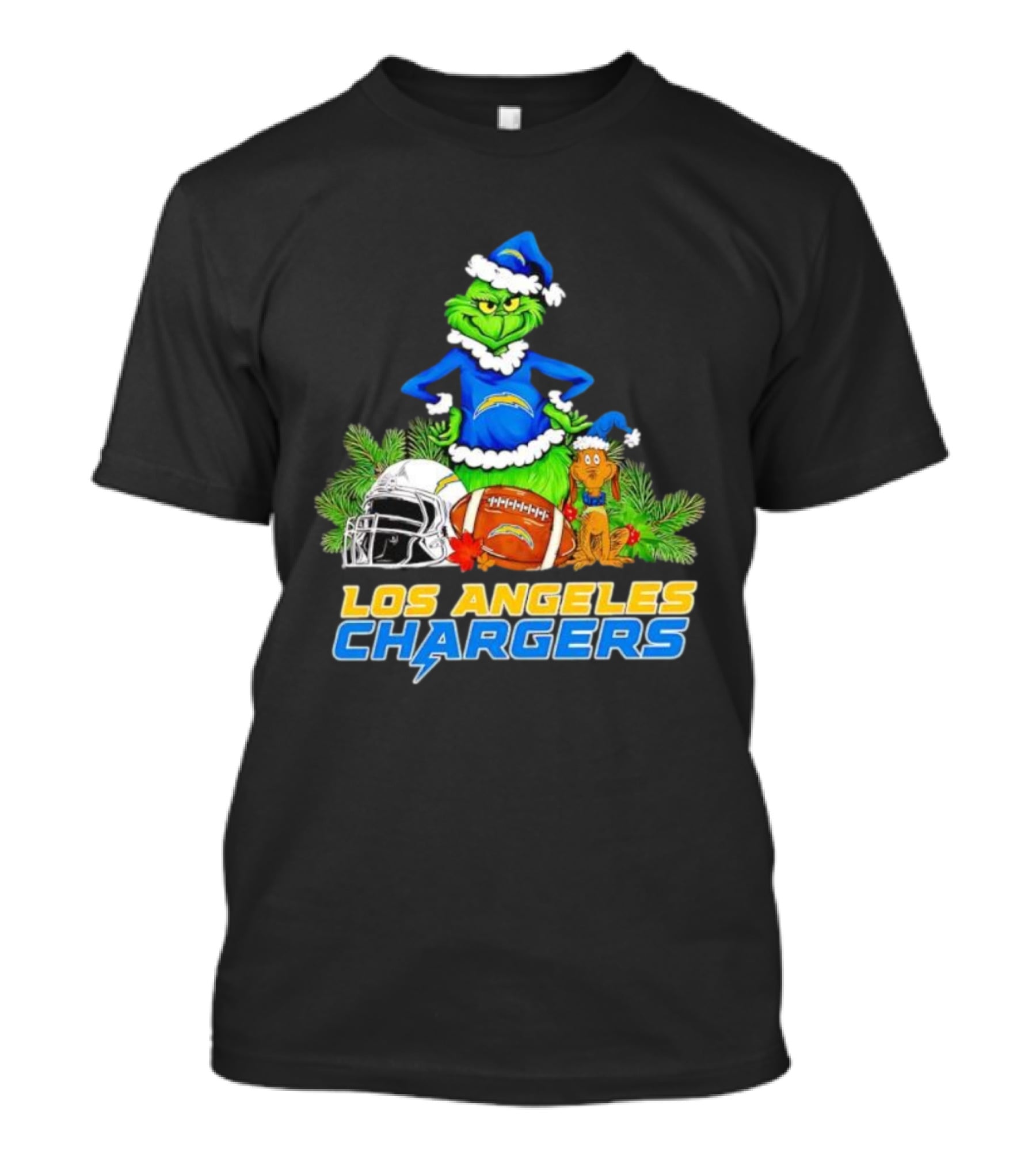 Los Angeles Chargers Christmas Grinch And Max Festive Helmet Football T-Shirt
