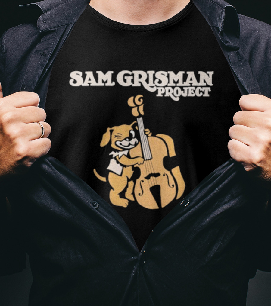 Sam Grisman Project Bass Dawg Musical Cartoon Dog Playing Bass T-Shirt