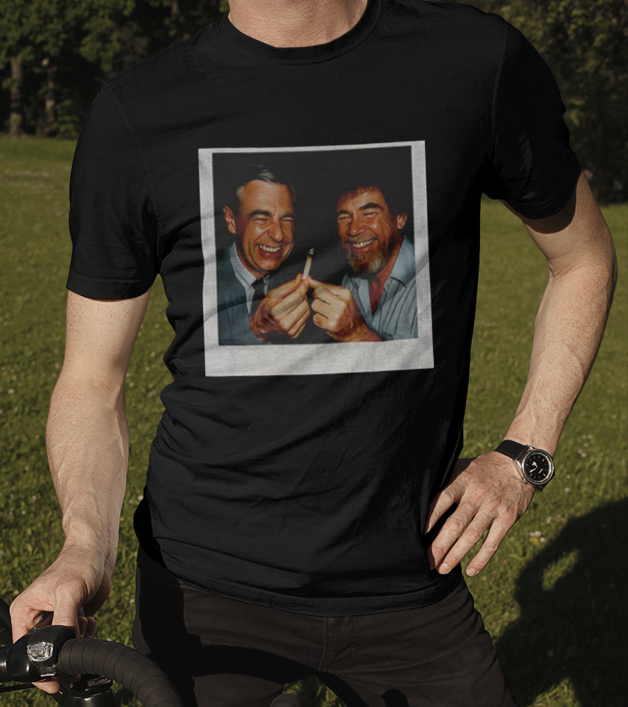Bob Ross Mr. Rogers Smiling Together With Cigarette T-Shirt