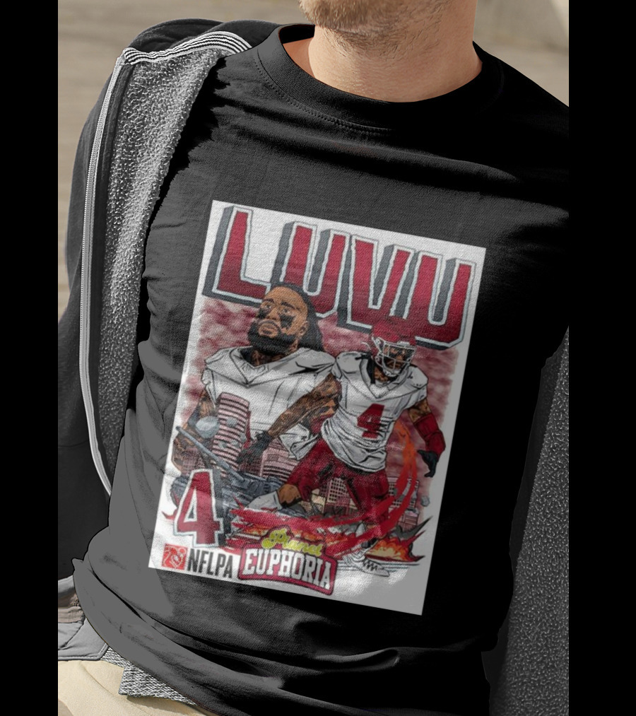 Luvu Player Number 4 NFLPA Euphoria Planet Football Cartoon T-Shirt