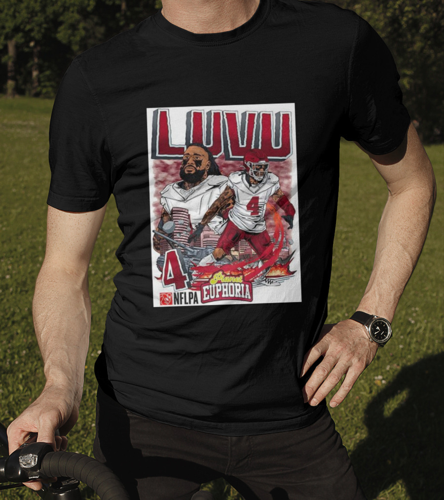 Luvu Player Number 4 NFLPA Euphoria Planet Football Cartoon T-Shirt